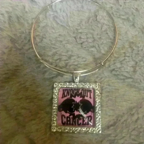 handmade bangle charm bracelet Knockout Cancer Adjustable Fits All Rhinestone - Picture 3 of 4